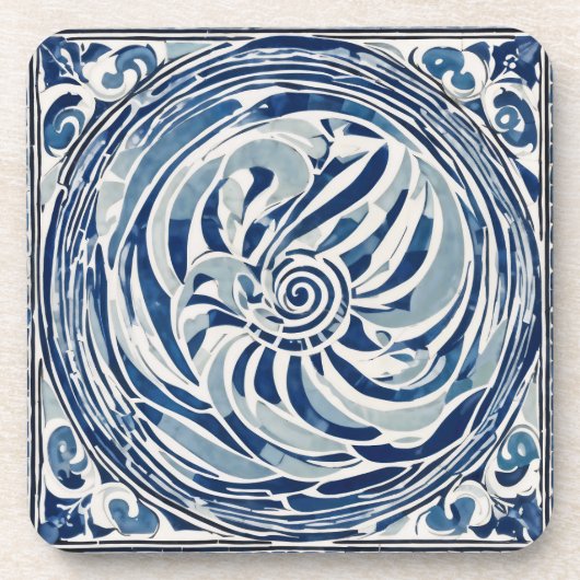 Blauw wit wervelpatroon 02 bier onderzetter (Voorkant)