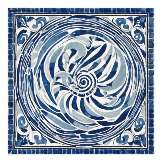 Blauw wit wervelpatroon 02 foto afdruk (Voorkant)