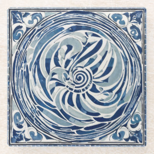 Blauw wit wervelpatroon 02 glazen onderzetter