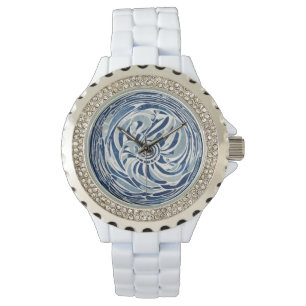 Blauw wit wervelpatroon 02 horloge