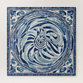 Blauw wit wervelpatroon 02 legpuzzel (Horizontaal)