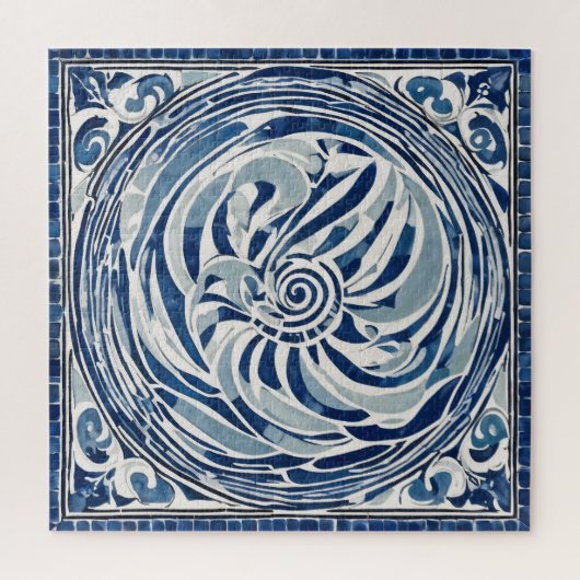 Blauw wit wervelpatroon 02 legpuzzel (Verticaal)