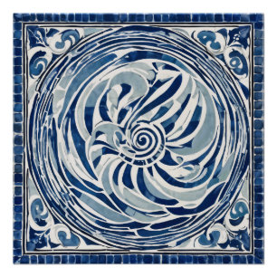 Blauw wit wervelpatroon 02 perfect poster
