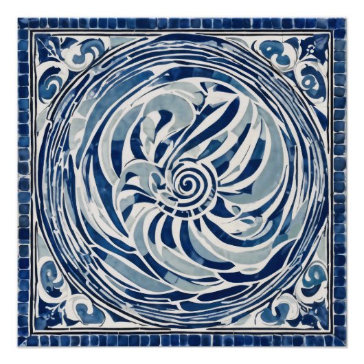 Blauw wit wervelpatroon 02 perfect poster (Voorkant)