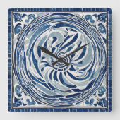 Blauw wit wervelpatroon 02 vierkante klok (Voorkant)