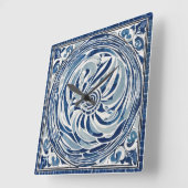 Blauw wit wervelpatroon 02 vierkante klok (Hoek)