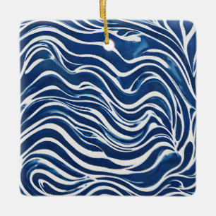 Blauw wit wervelpatroon 06 keramisch ornament