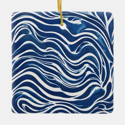 Blauw wit wervelpatroon 06 keramisch ornament (Voorkant)