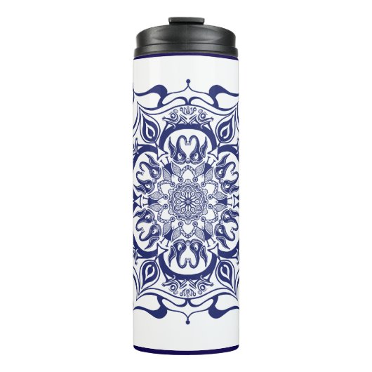 Blauw & Wit wezen mandala thermische tumbler Thermosbeker (Voorkant)