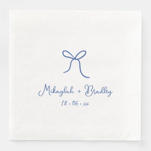 Blauw & Wit Whimsical Bow Gepersonaliseerde bruilo Servet (Voorkant)
