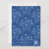 Blauw Wit Wildbloem Elegant Bloemen QR Bruiloft Kaart (Achterkant)