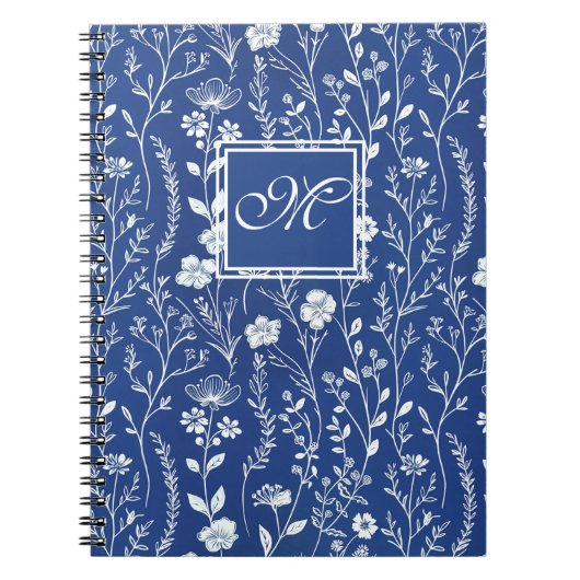 Blauw-Wit WIldflower Monogram Notitieboek (Voorkant)