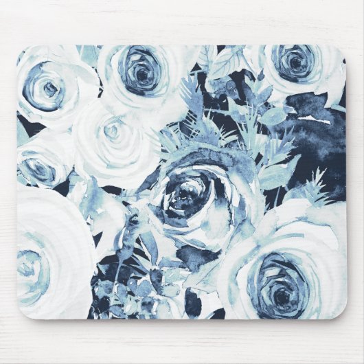 Blauw & Wit Winter Bloemrozen Vintage Muismat (Voorkant)