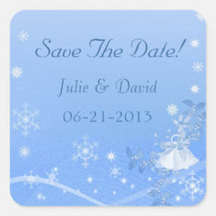 Blauw & Wit Winter Save The Date Huwelijk Vierkante Sticker