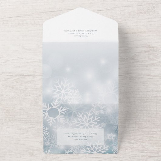 Blauw & Wit Winter Sneeuw Moderne Details All In One Uitnodiging (Buitenkant)