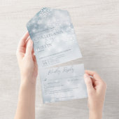 Blauw & Wit Winter Sneeuw Moderne Details All In One Uitnodiging (Afscheurbaar)