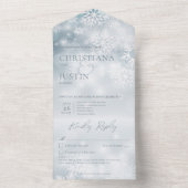 Blauw & Wit Winter Sneeuw Moderne Details All In One Uitnodiging (Binnen)