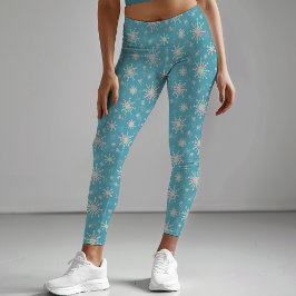Blauw Wit Winter Sneeuwvlok Kerst Vakantie Fun Leggings