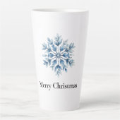 Blauw Wit Winter Sneeuwvlok Kerstmis Latte Mok (Voorkant)