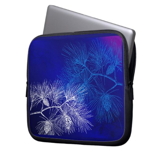 Blauw wit winterpatroon laptop sleeve (Voorkant Links)