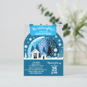 Blauw-wit winterwonderland herbergt Wereldbol Briefkaart (Staand voorkant)