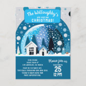 Blauw-wit winterwonderland herbergt Wereldbol Briefkaart (Voorkant)