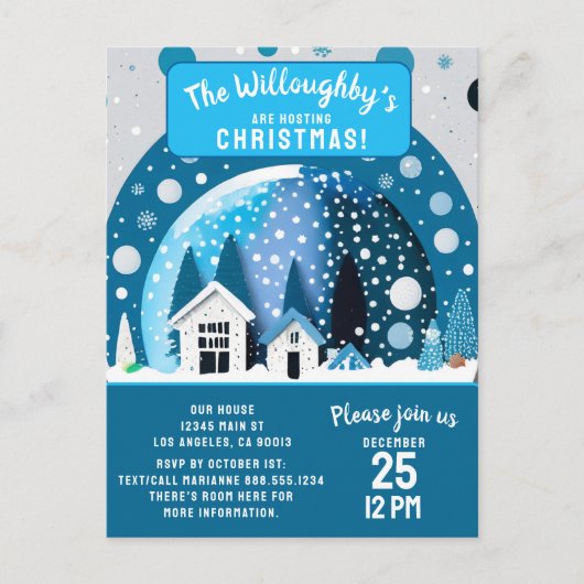 Blauw-wit winterwonderland herbergt Wereldbol Briefkaart (Voorkant)