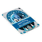 Blauw-wit winterwonderland herbergt Wereldbol Magneet (Rechterzijde)