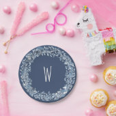 Blauw & Wit Woodland Dierenkrans Delft Monogram Papieren Bordje (Feest)