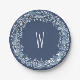 Blauw & Wit Woodland Dierenkrans Delft Monogram Papieren Bordje