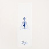 Blauw-Wit Yoga Pose met Aangepaste Naam Yogamat (Voorkant)