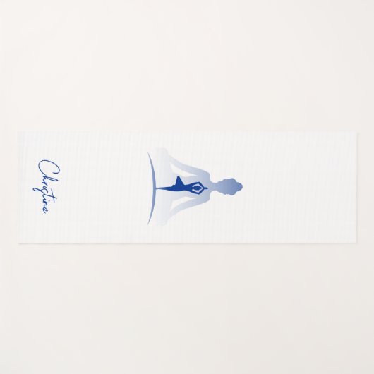 Blauw-Wit Yoga Pose met Aangepaste Naam Yogamat (Voorkant (horizontaal))