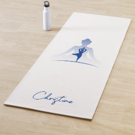 Blauw-Wit Yoga Pose met Aangepaste Naam Yogamat