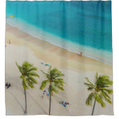 Blauw Wit & Zand Eenvoudige Zomerstrand Douchegordijn (Voorkant)