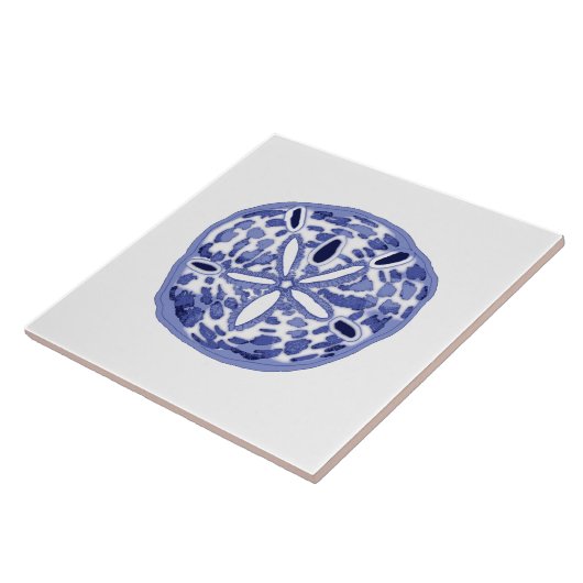 Blauw-wit zanddollar keramische tegel tegeltje (Zijkant)