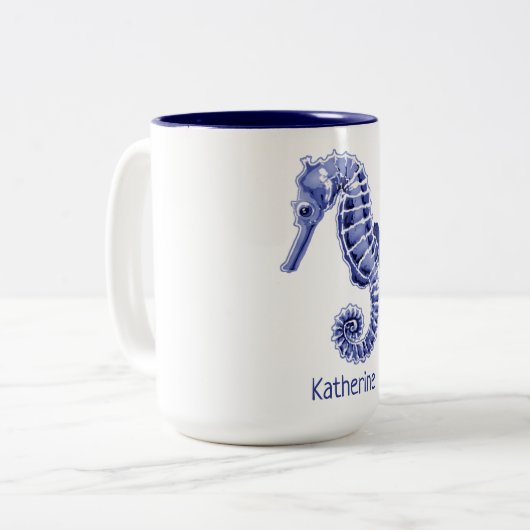 Blauw-wit zeepaardje Two-Tone koffie mok (Voorkant links)