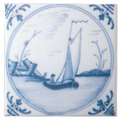 Blauw Wit Zeilboot  Delft Art Tegel Tegeltje (Voorkant)