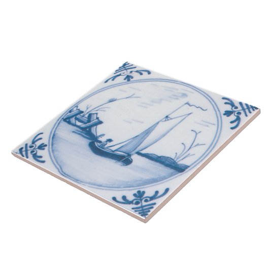 Blauw Wit Zeilboot  Delft Art Tegel Tegeltje (Zijkant)