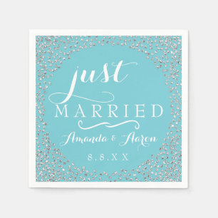 Blauw Wit Zilver Confetti Bruiloft Net Getrouwd Servet
