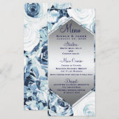Blauw Wit Zilver Winter Huwelijk Vintage Roos Menu (Voorkant / Achterkant)