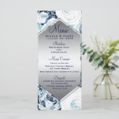 Blauw Wit Zilver Winter Huwelijk Vintage Roos Menu (Staand voorkant)
