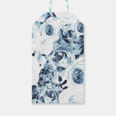 Blauw Wit Zilver Winter Huwelijk Vintage Rozen Cadeaulabel (Achterkant)