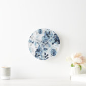 Blauw Wit Zilver Winter Shabby Chic Oude Rozen Ronde Klok (Huis)