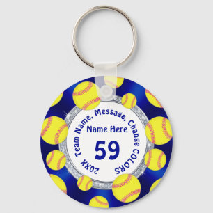 Blauw, wit, zilveren zeep Softball Gifts Softball Sleutelhanger