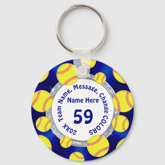 Blauw, wit, zilveren zeep Softball Gifts Softball Sleutelhanger (Voorkant)