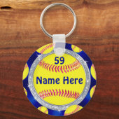 Blauw, wit, zilveren zeep Softball Gifts Softball Sleutelhanger (Achterkant)
