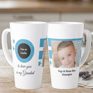 Blauw wit zo gelukkig opa met foto latte mok