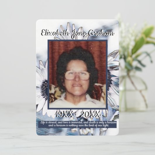 Blauw-wit Zonnebloem Kunst | Foto | Begrafenis Programmakaart (Staand voorkant)