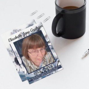 Blauw-wit Zonnebloem Kunst met Foto en Citaat Bedankkaart