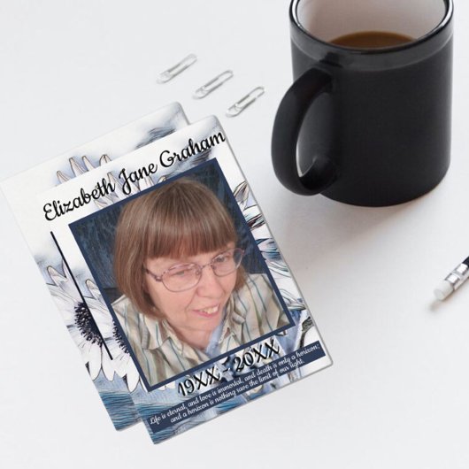 Blauw-wit Zonnebloem Kunst met Foto en Citaat Bedankkaart